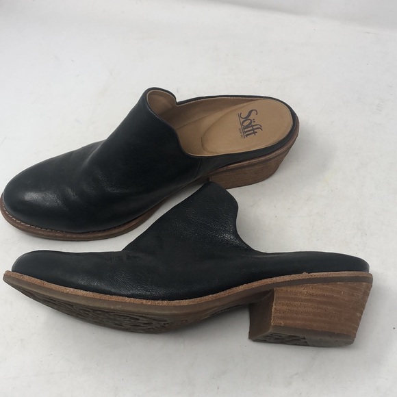 Sofft Shoes - Sofft Ameera Black Leather Stacked Heel Mules Clogs
